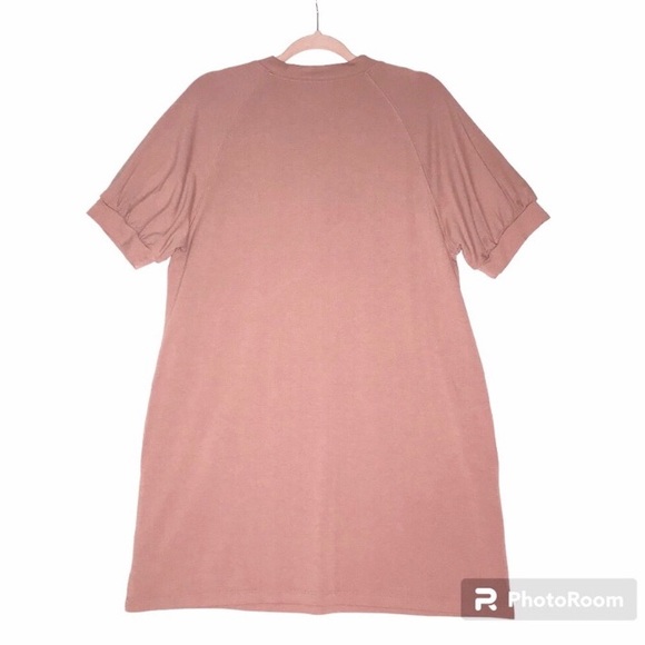 Mauve Pink Shirt Dress Short Puff Sleeves Pockets Relaxed Fit Large - Picture 2 of 5